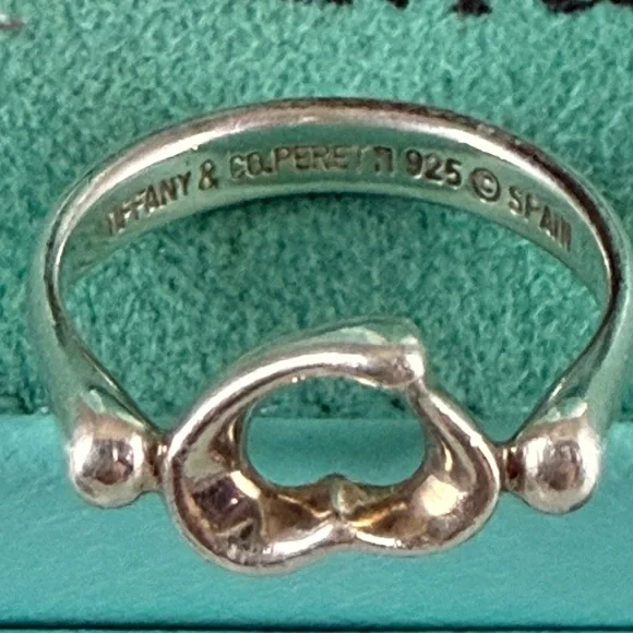 Tiffany & Co. SIZE 4.5 .925 heart ring, bag, box and pouch. - Picture 3 of 6